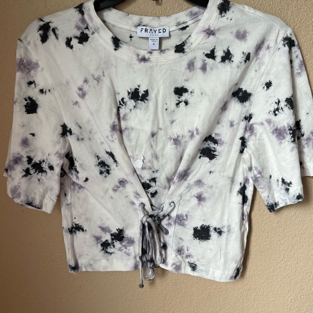 ❤️Frayed Tie-Dye Lace-Up Crop Top